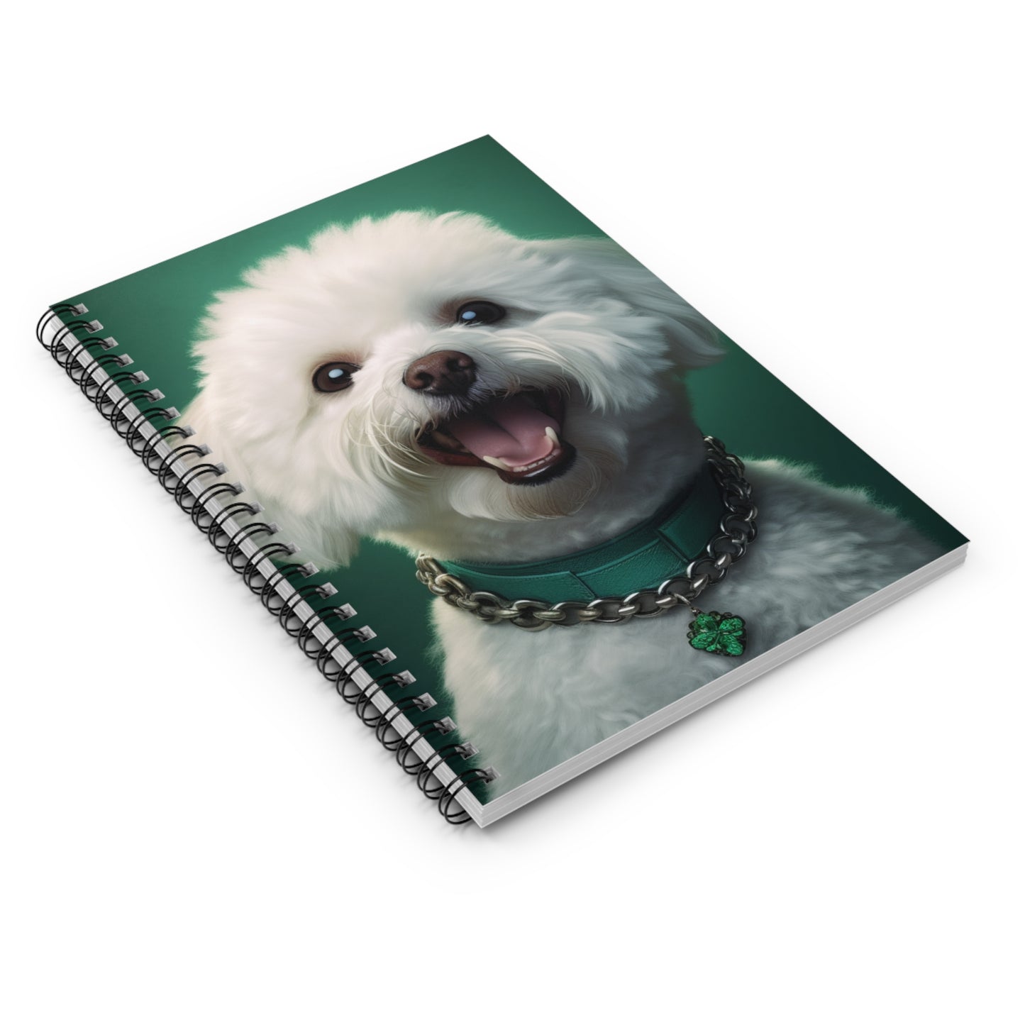 Bichon Bliss - Green Collar Charm: Spiral Notebook - Ruled Line