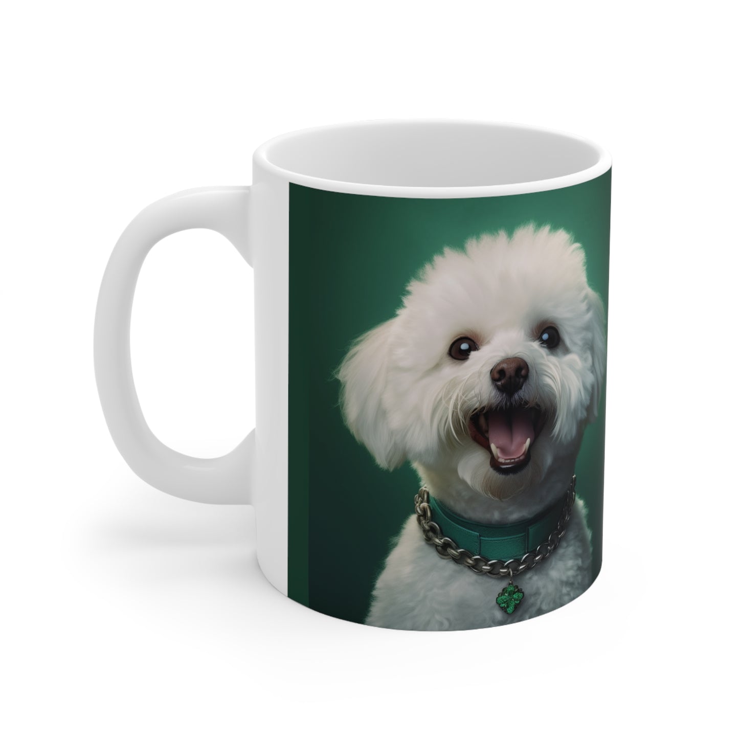 Bichon Bliss - Green Collar Charm: Ceramic Mug 11oz
