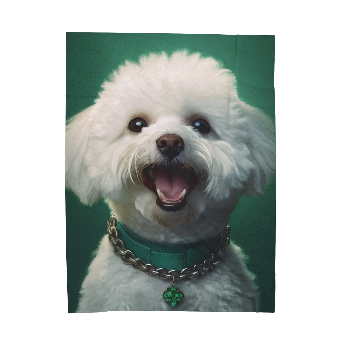 Bichon Bliss - Green Collar Charm Velveteen Plush Blanket