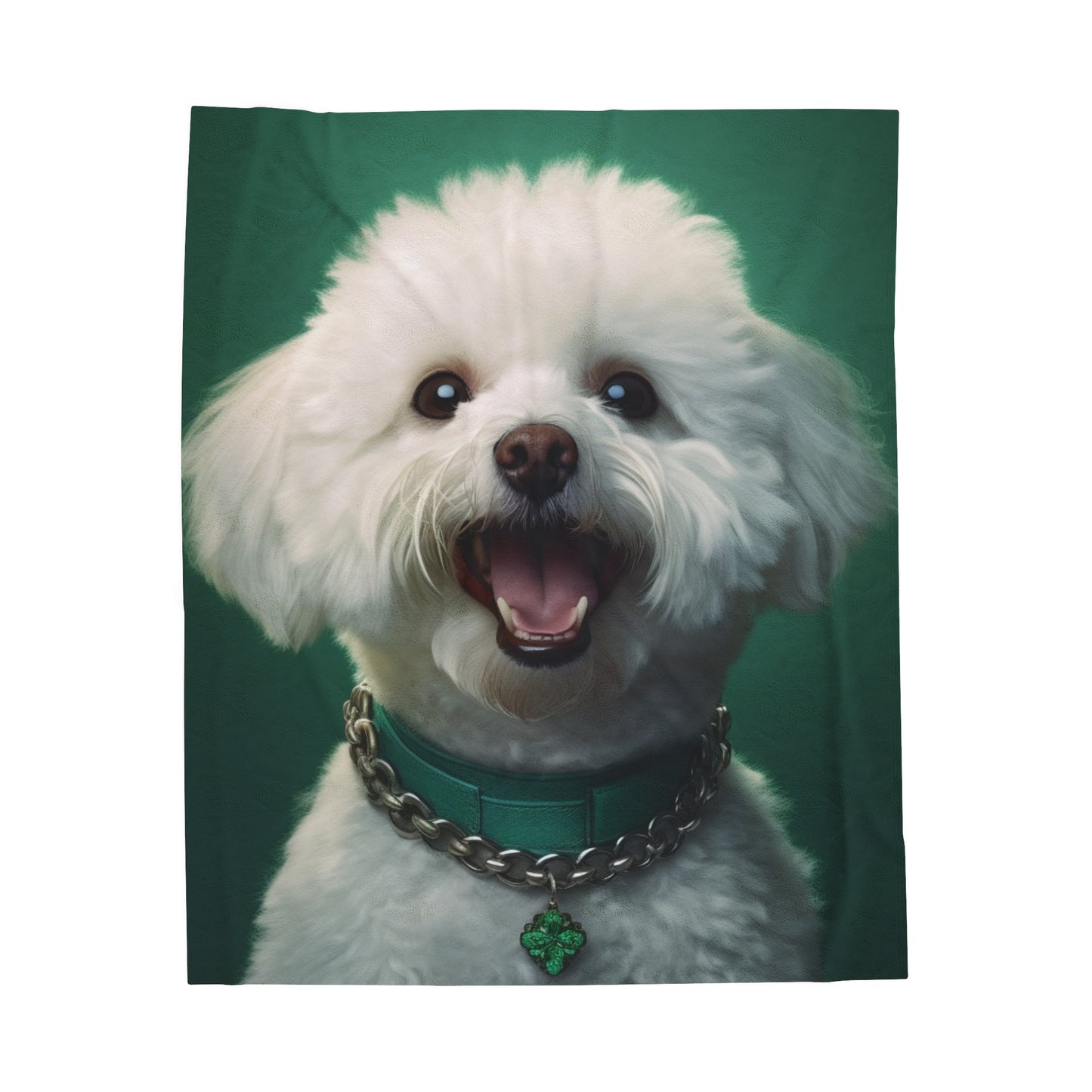 Bichon Bliss - Green Collar Charm Velveteen Plush Blanket