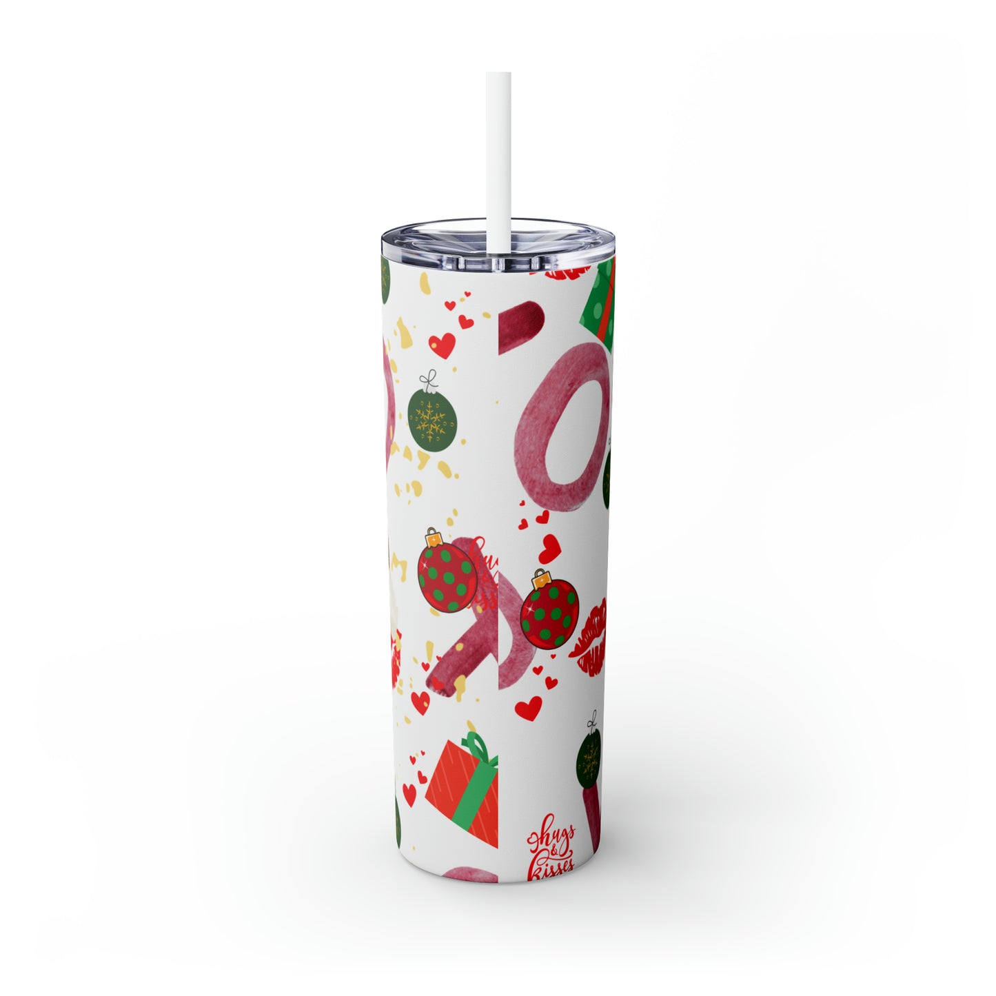 Christmas Love - Skinny Tumbler with Straw, 20oz