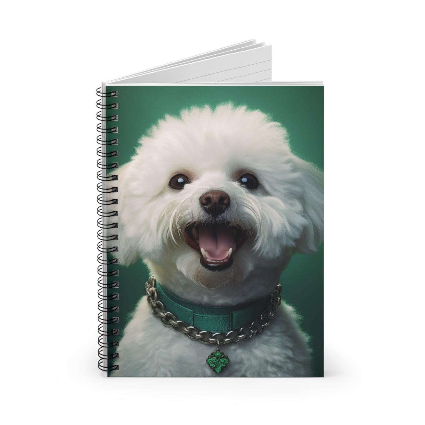 Bichon Bliss - Green Collar Charm: Spiral Notebook - Ruled Line