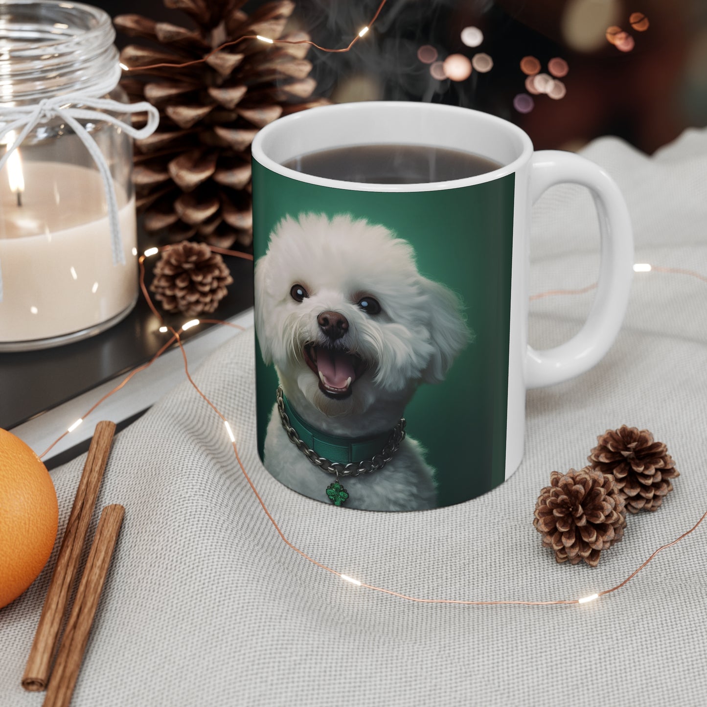 Bichon Bliss - Green Collar Charm: Ceramic Mug 11oz