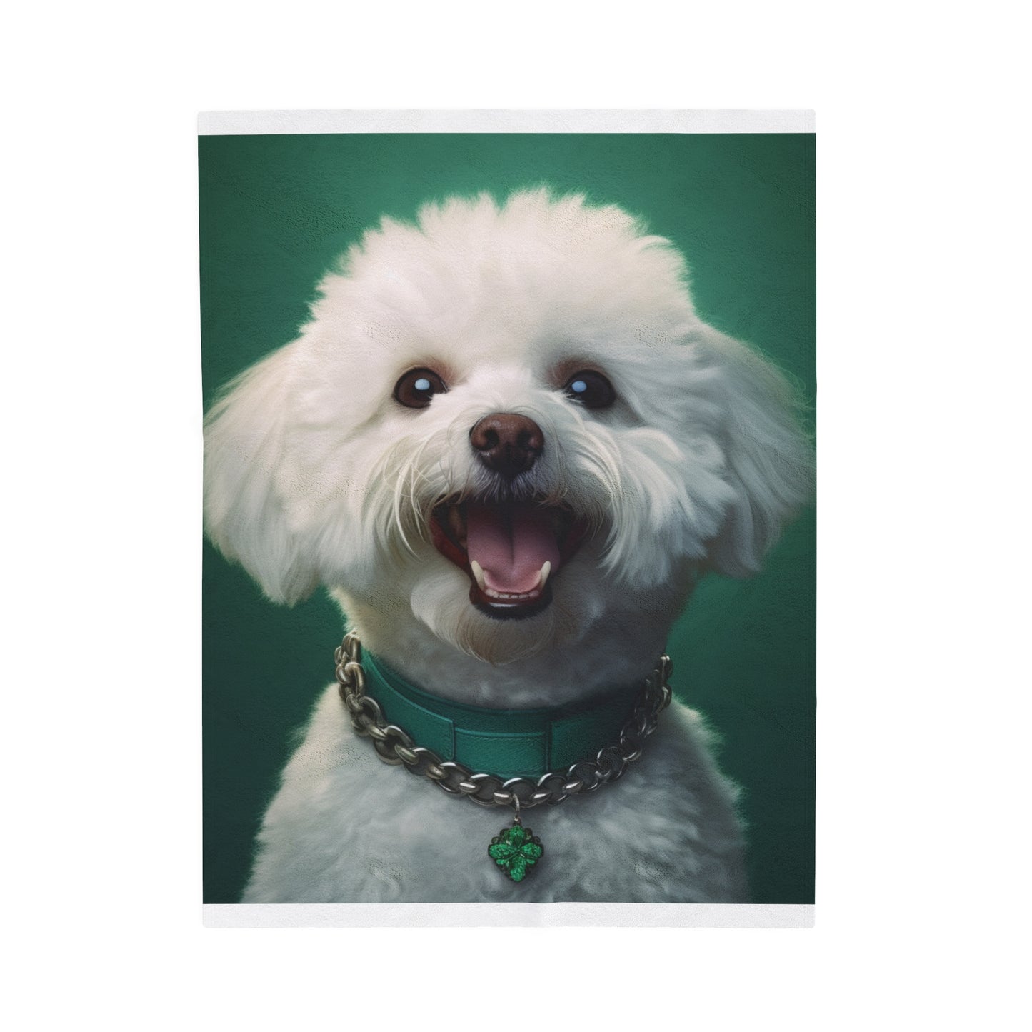 Bichon Bliss - Green Collar Charm Velveteen Plush Blanket